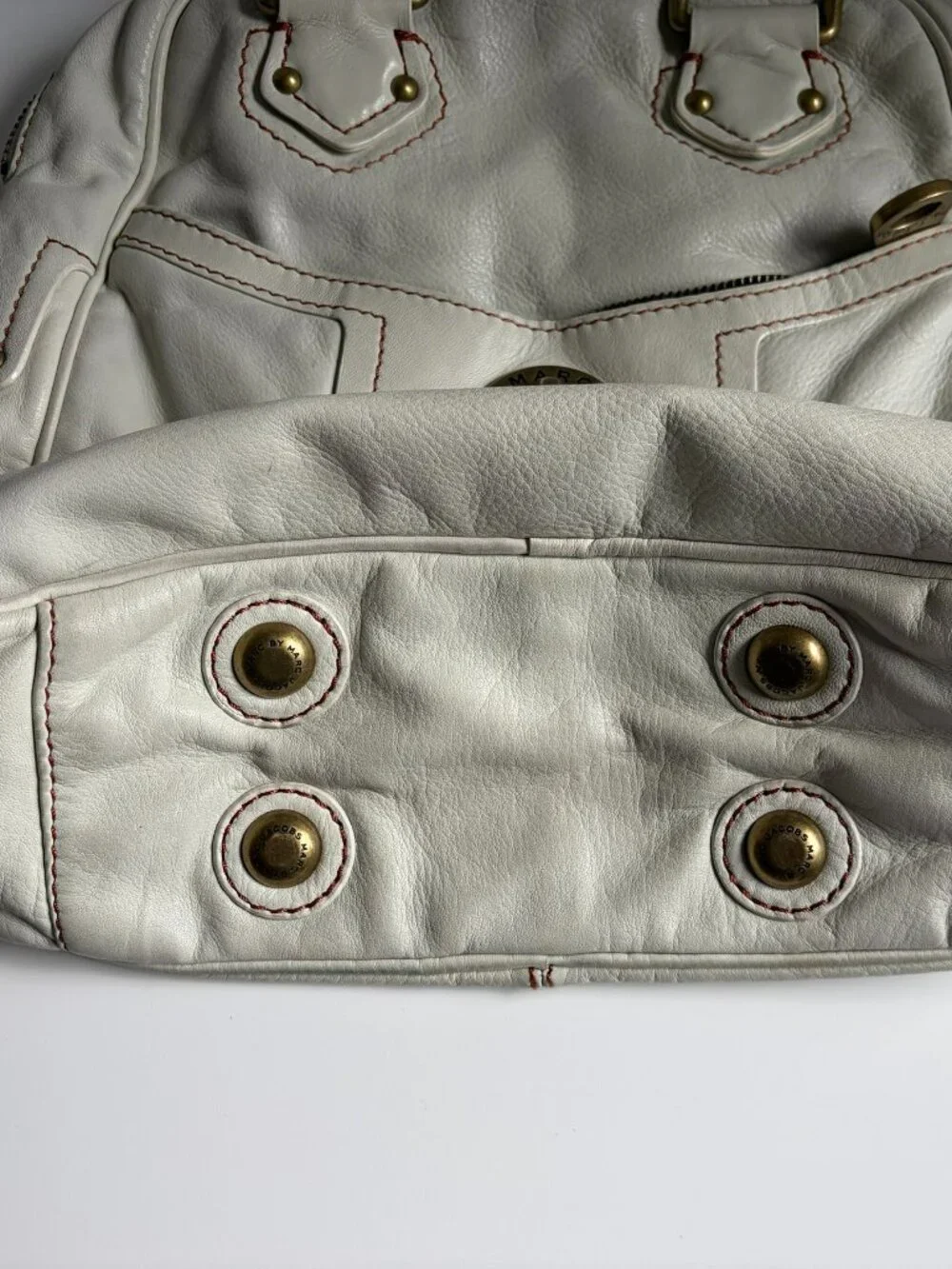 Marc by Marc Jacobs Cream Leather Turnlock Bag Antique Brass Y2K